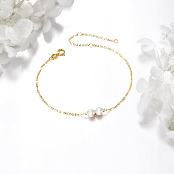14K Gold Pearl Bracelet Women's Jewelry Novelty Gift - Picture 3 of 7